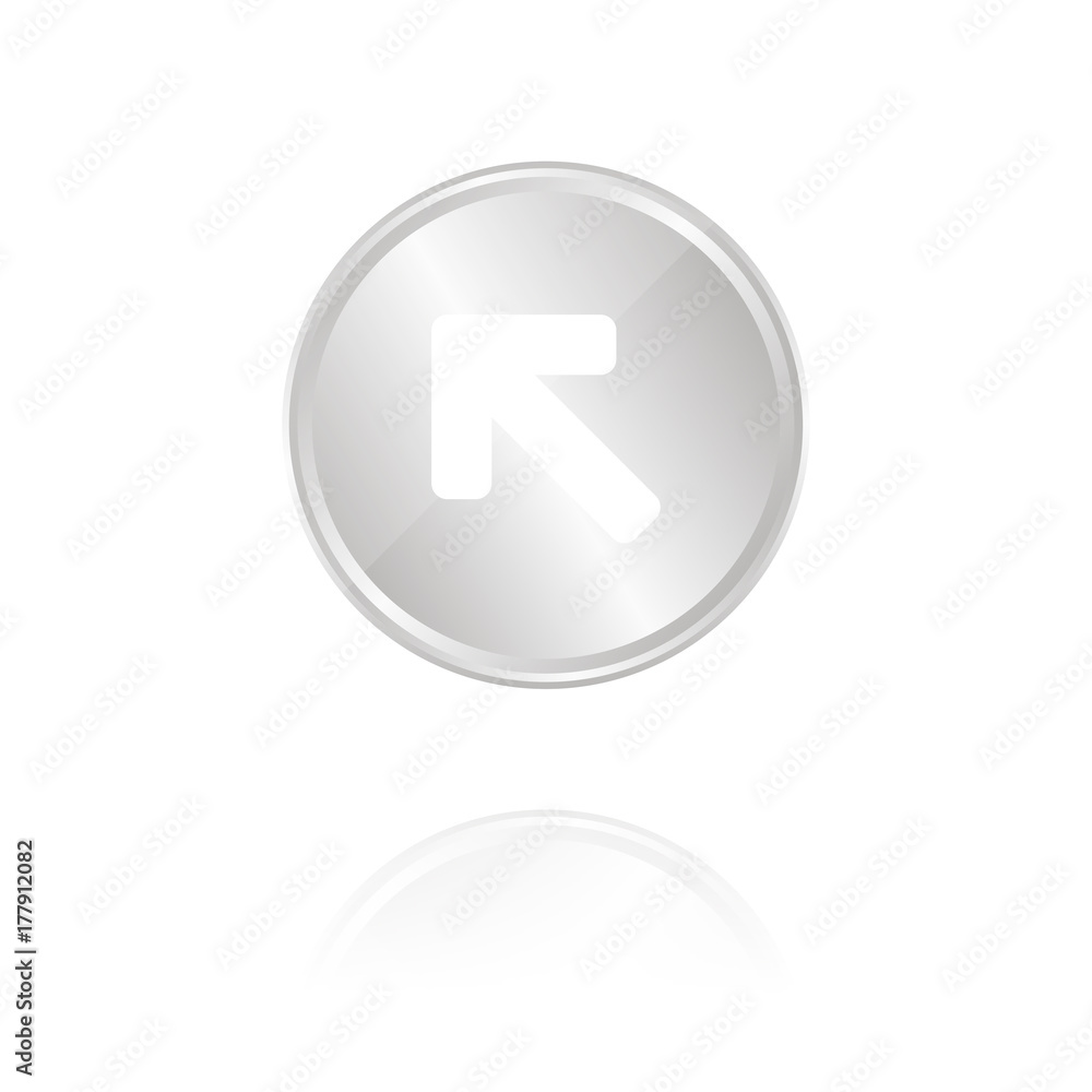 Pfeil nach oben links - Silber Münze mit Reflektion Pfeil nach oben links - Silber Münze mit Reflektion