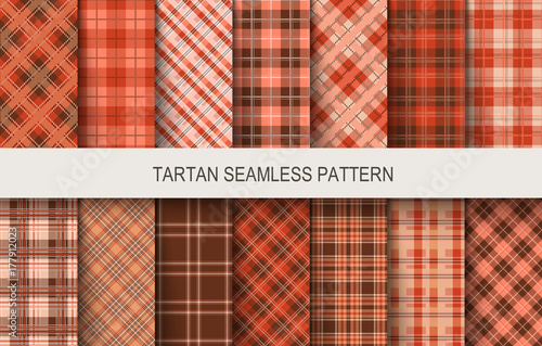 Tartan seamless vector patterns in brown and red colors