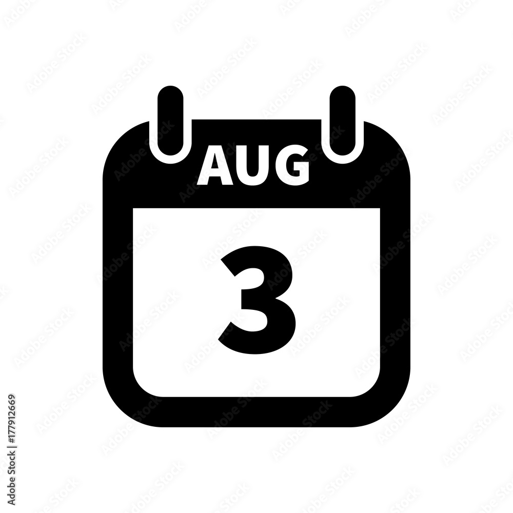 Simple black calendar icon with 3 august date isolated on white Simple black calendar icon with 3 august date isolated on white