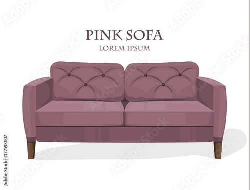 Pink modern sofa isolated on white background Vector templates
