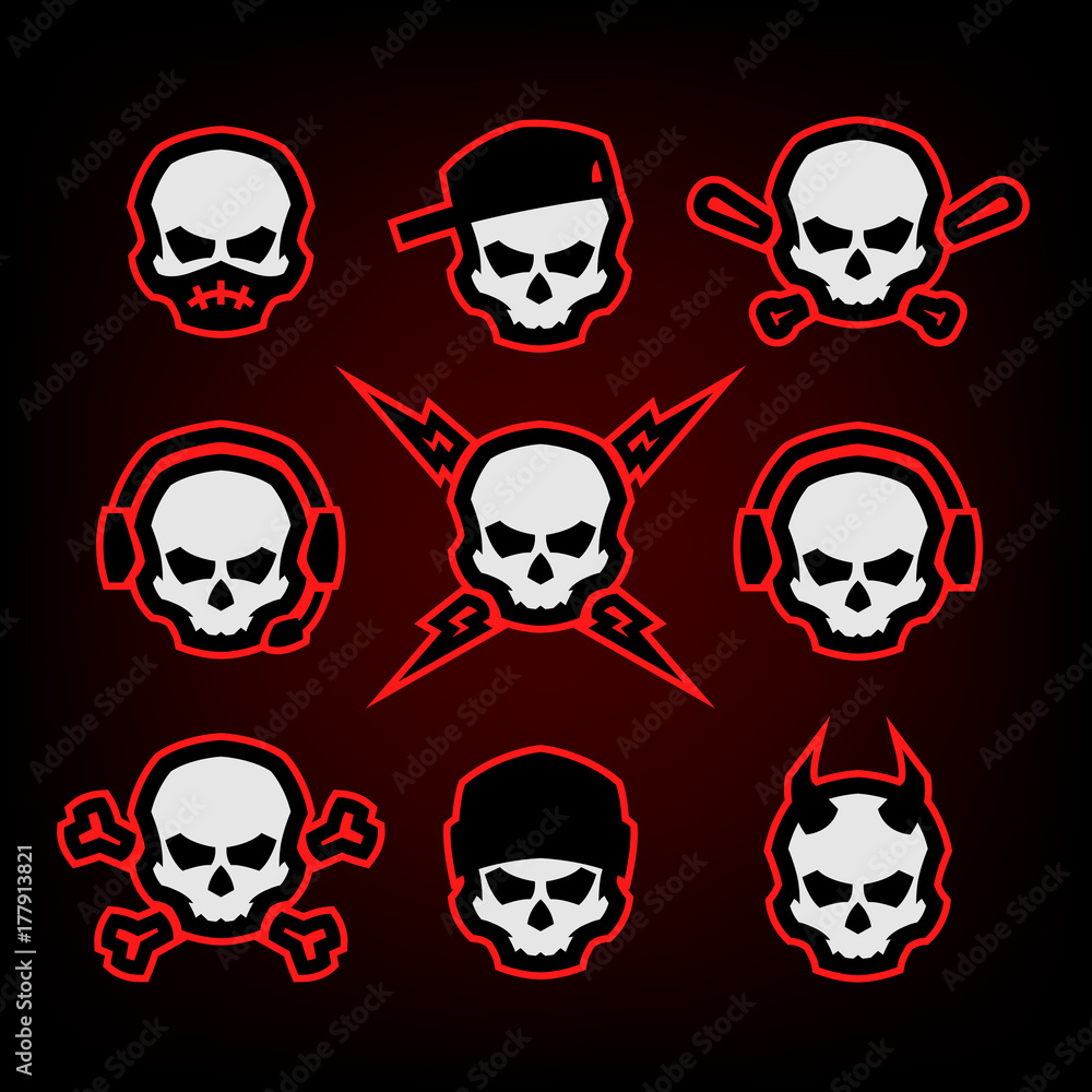 Skull Logo Set on a dark background. Vector illustration.