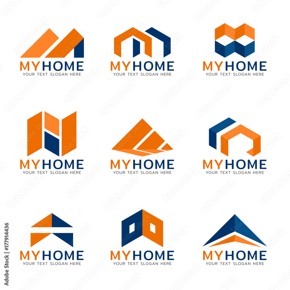 Orange and blue home logo sign vector set design Orange and blue home logo sign vector set design