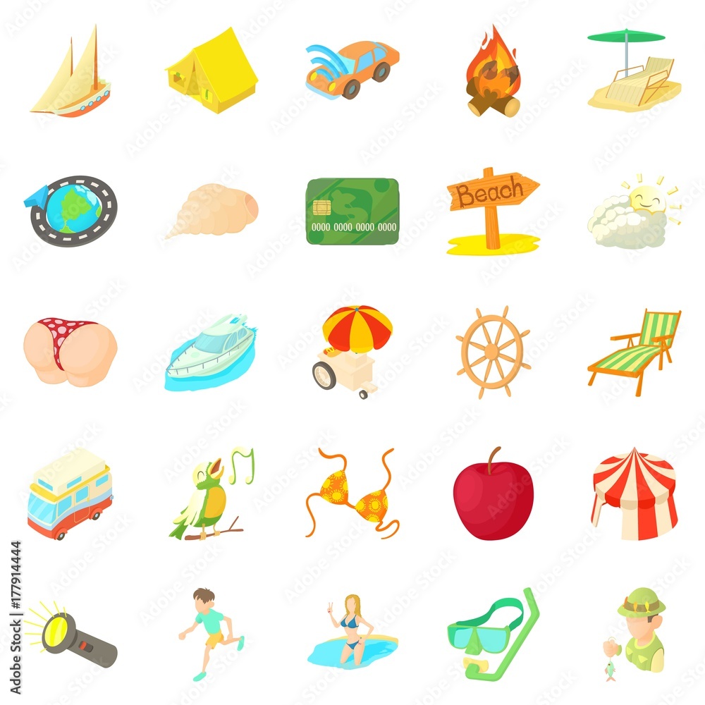 Sunny icons set, cartoon style