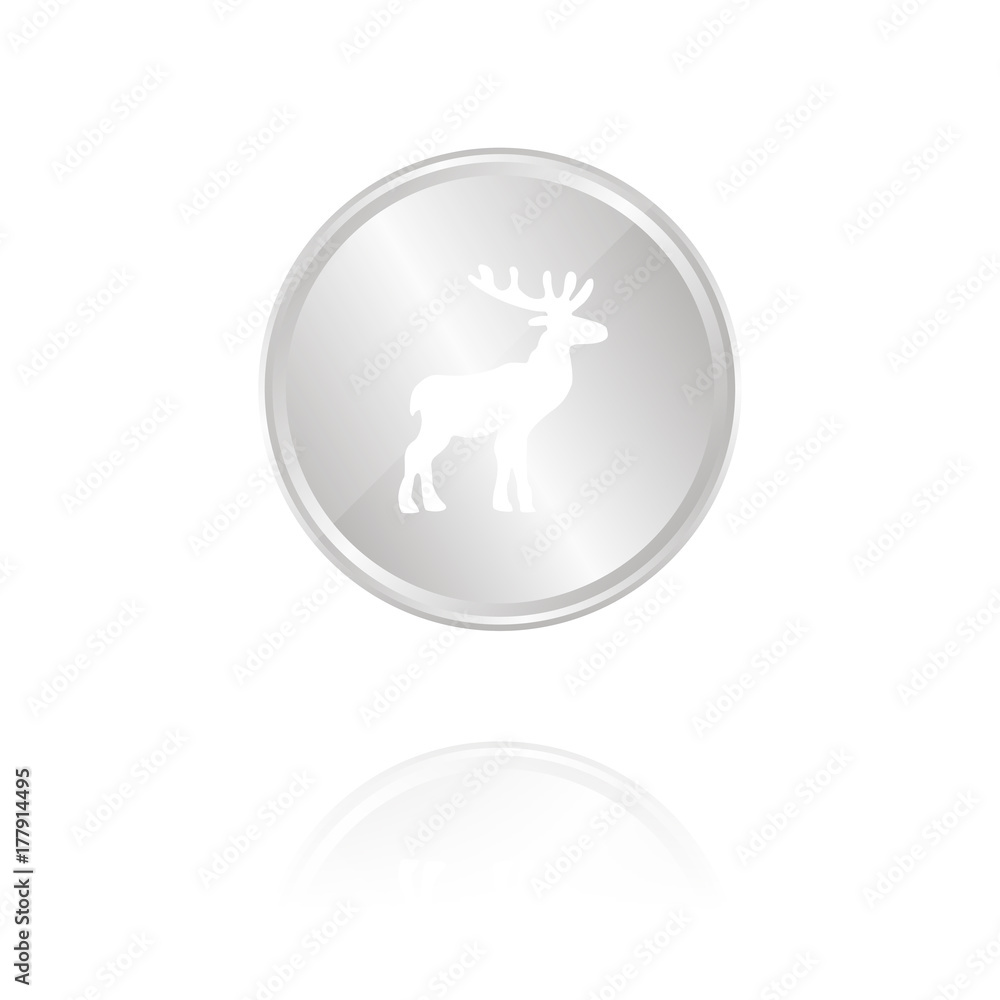 Hirsch stehend - Silber Münze mit Reflektion