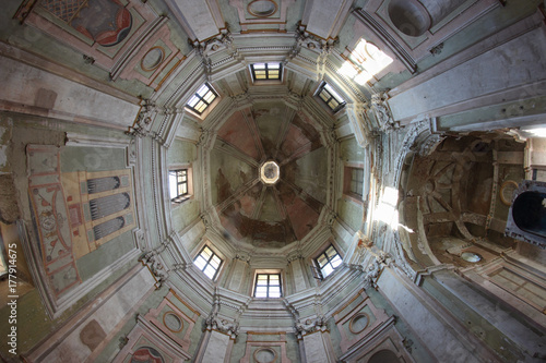 abandoned rural baroque church ceiling