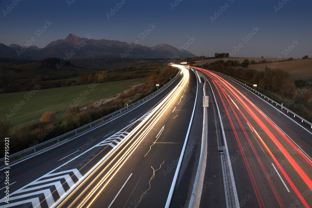 evening highway with light paths, Slovakia evening highway with light paths, Slovakia