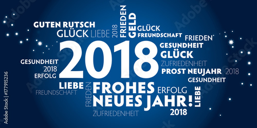 2018 Neujahrsgruss blau mit guten wünschen für das neue Jahr