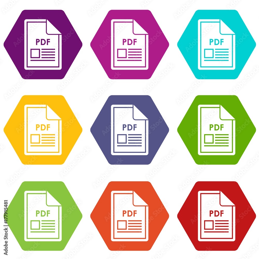 File PDF icon set color hexahedron