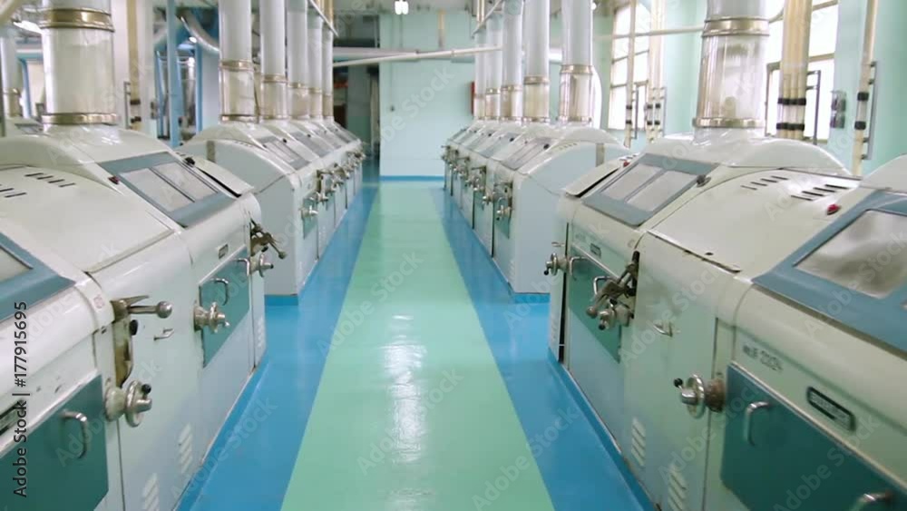 Flour mill. Manufacture of flour and cereals. Wheat milling. Production of wheat flour. Wheat flour milling equipment at the plant. Grain equipment. Flour mill. Manufacture of flour and cereals. Wheat milling. Production of wheat flour. Wheat flour milling equipment at the plant. Grain equipment.