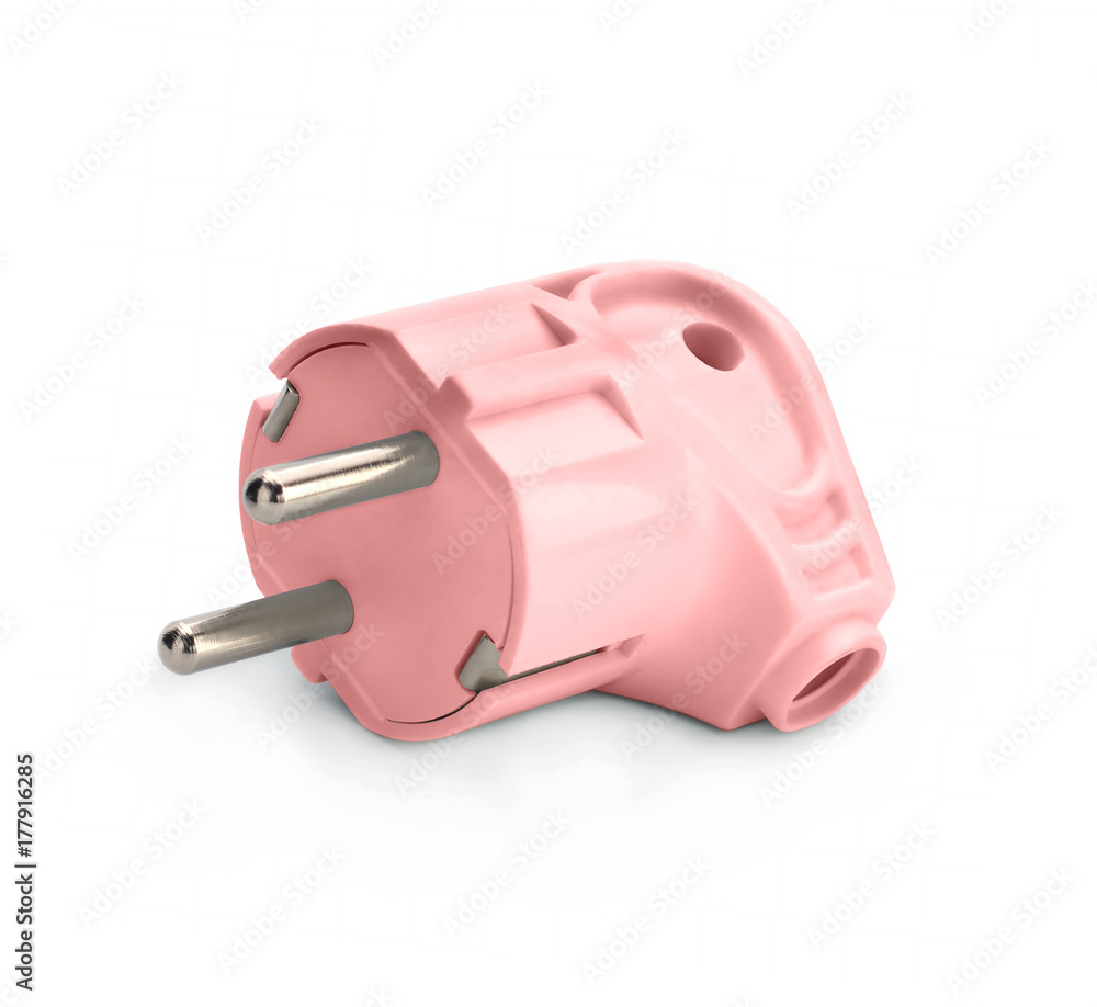 Pink electric plug on white background Pink electric plug on white background