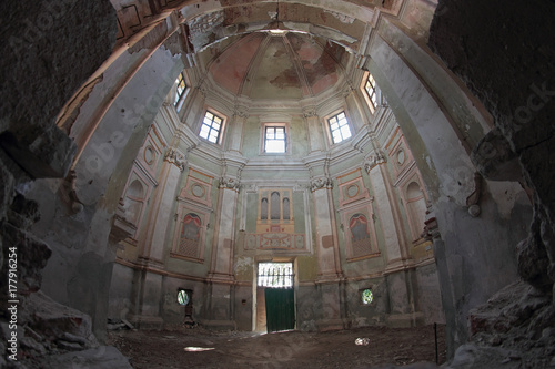 Canvas Print abandoned collapsed church