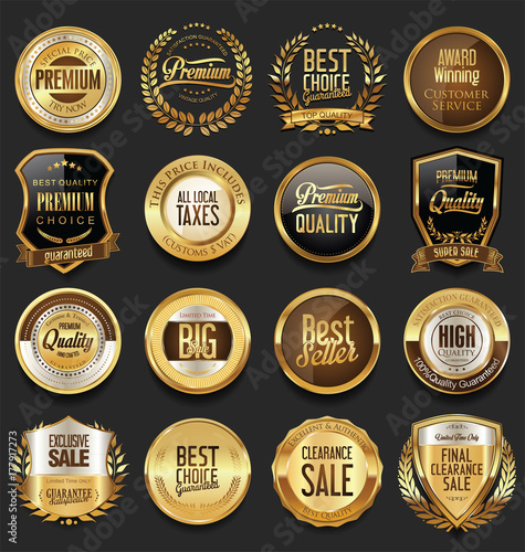 Luxury retro badges gold and silver collection