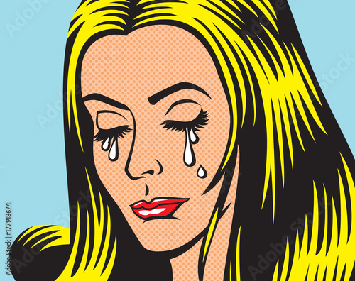 crying girl in pop art style