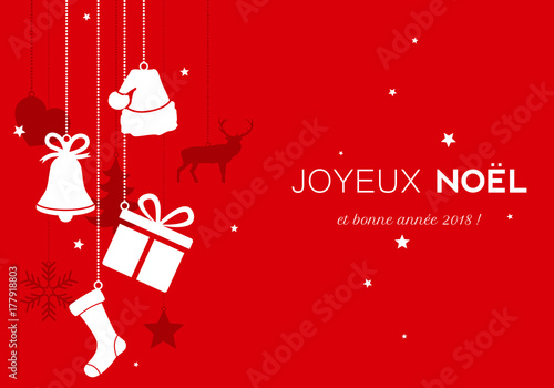 Joyeux Noël ! Carte avec boules de Noël suspendues