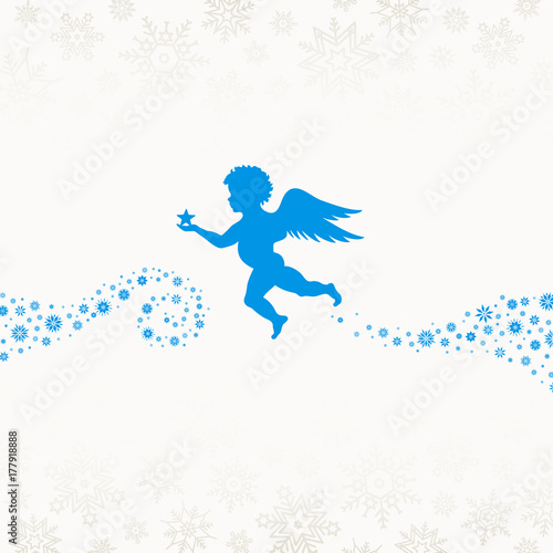 Flying Christmas Angel Holding Star Light Blue © Jan Engel