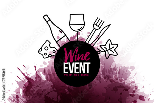 Concept with food and drink icons. background texture of wine stains.