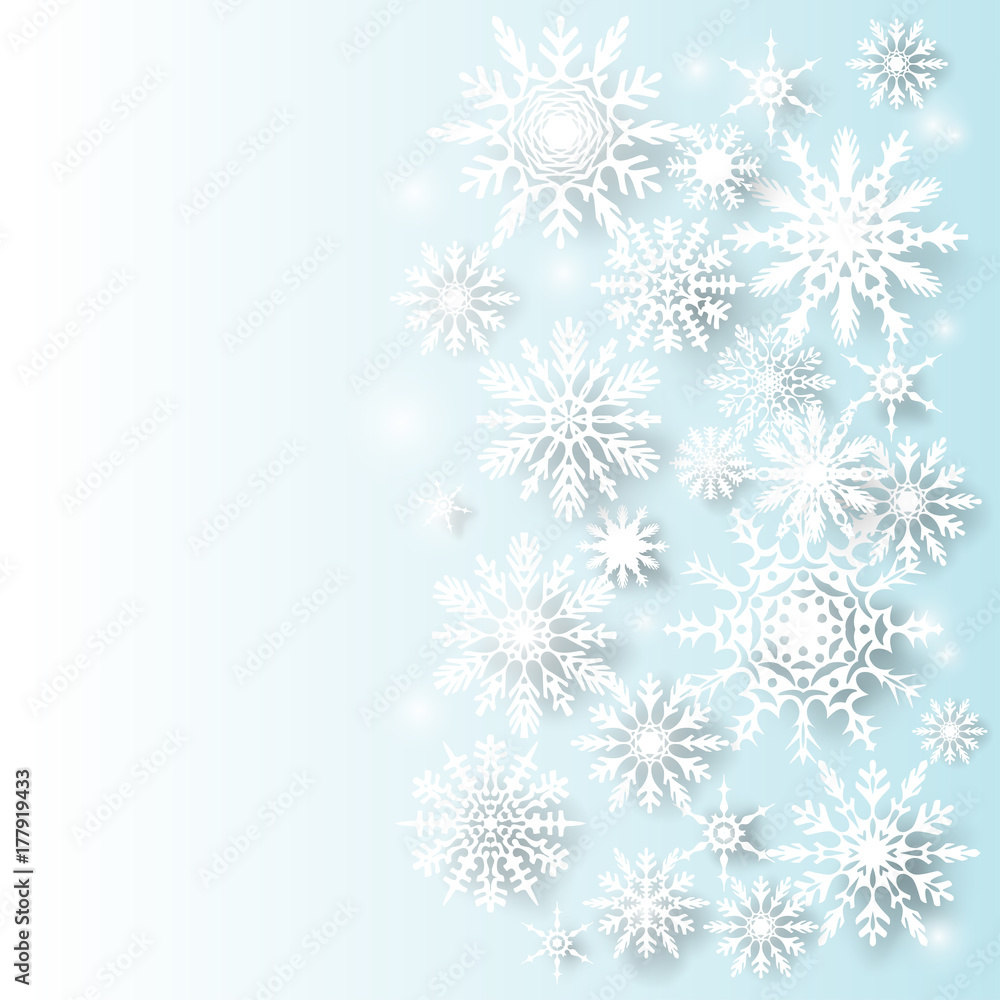 Christmas decorations. Snowflakes. Set. New Year. Vector background. Celebration. Winter. Snow. Frame. Border.