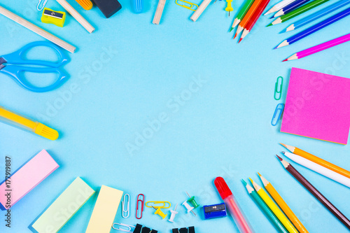 School office supplies on a background