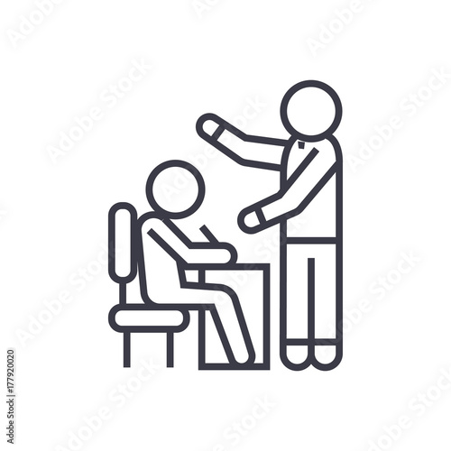 teaching proccess, student and teacher line icon, sign, symbol, vector on isolated background