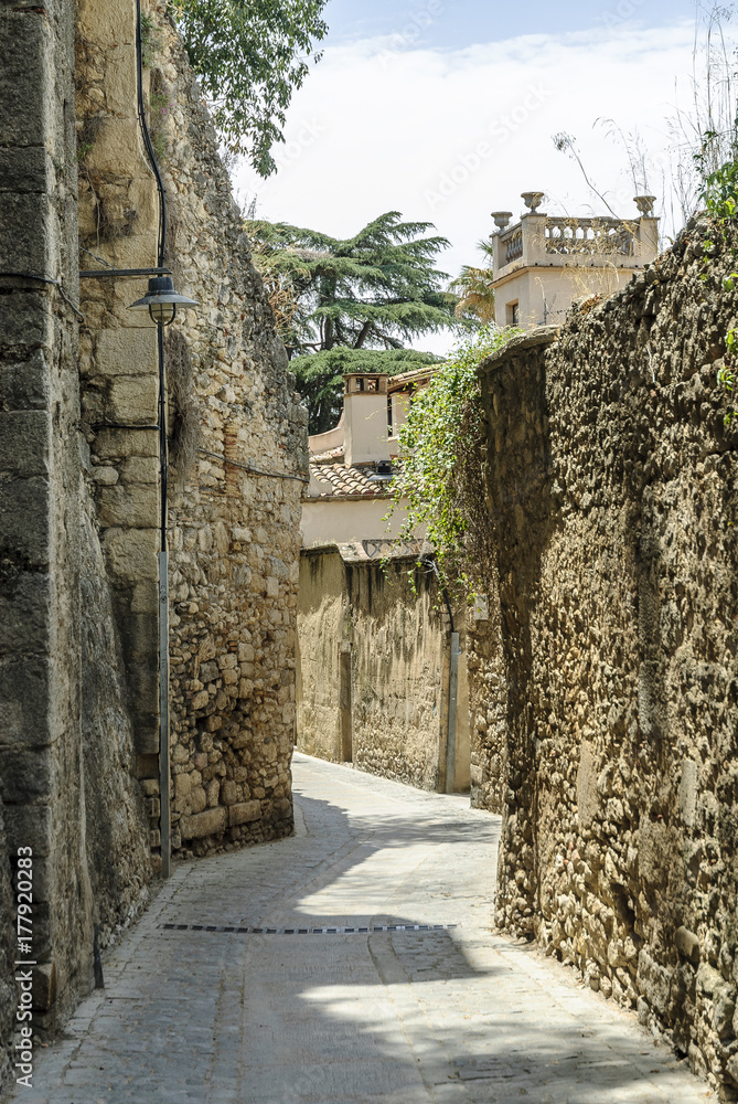 sight of the streets of the medieval quarter of the city of Gerona, Spain.