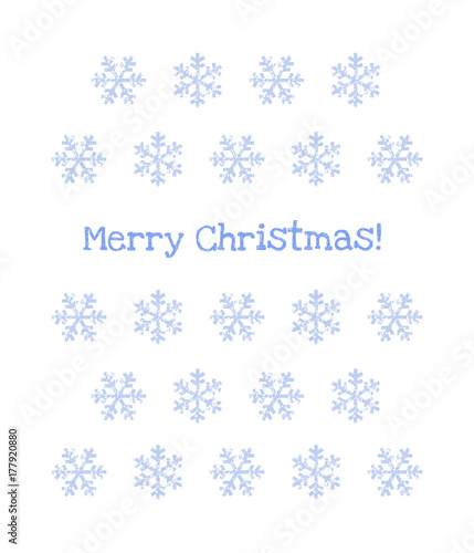 Subtle blue grunge snowflakes on white merry christmas greeting card  vector