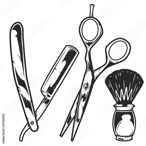 Set of barbershop elements for creating your own barbershop badges, logos, labels, posters etc. Isolated on white