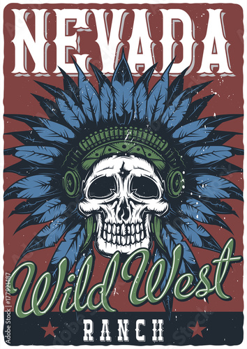 Poster ready design with illustration of dead indian chief