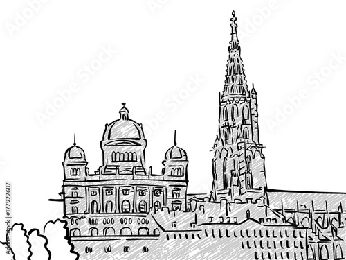 Bern, Switzerland famous Travel Sketch