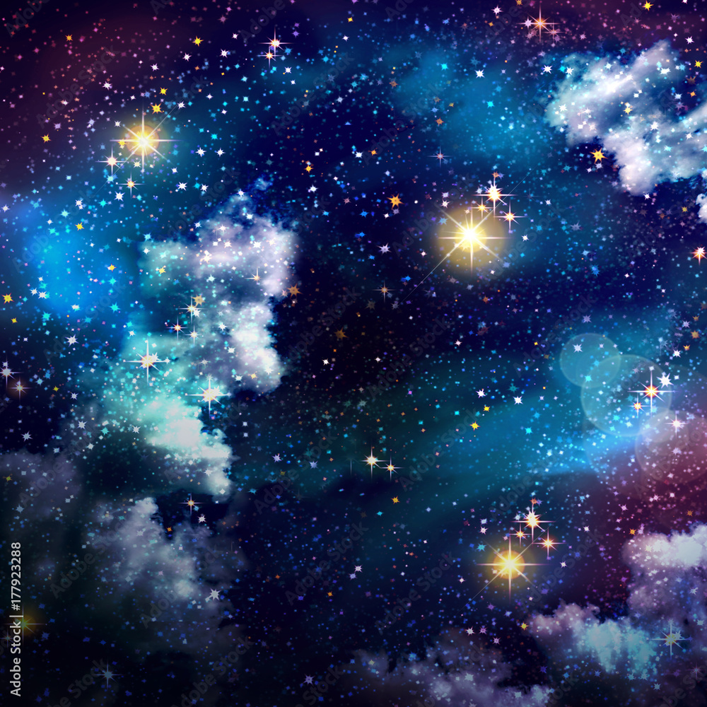 Night sky with colorful stars.