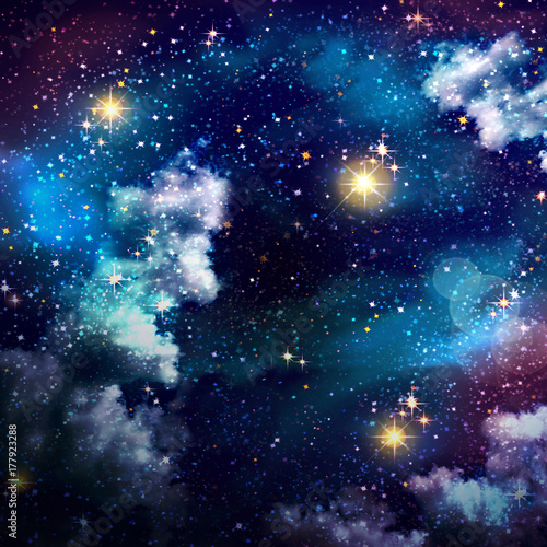 Night sky with colorful stars.