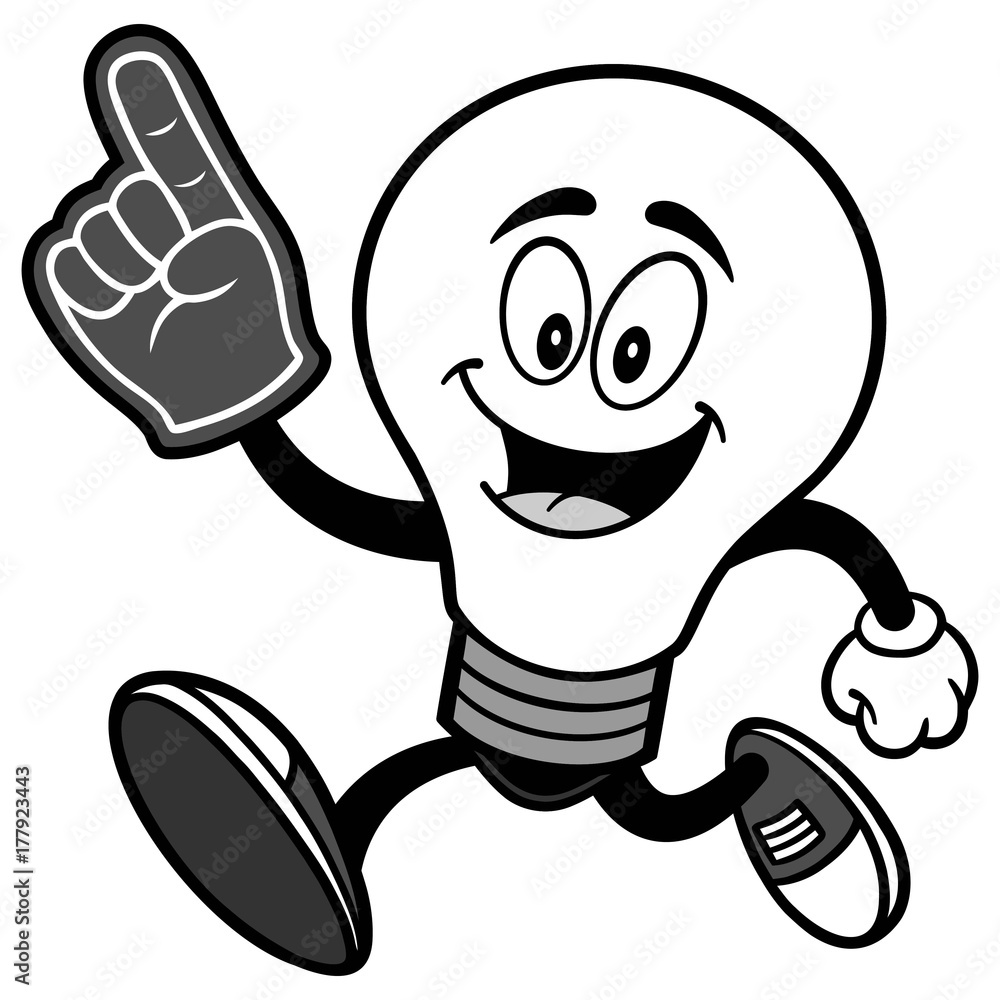 Light Bulb Running with Foam Finger Illustration Light Bulb Running with Foam Finger Illustration