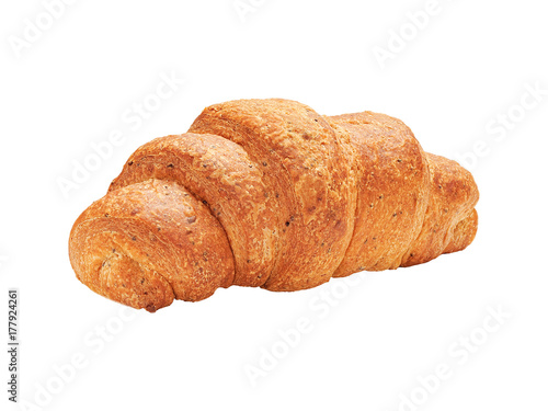 One whole cereal croissant isolated on white