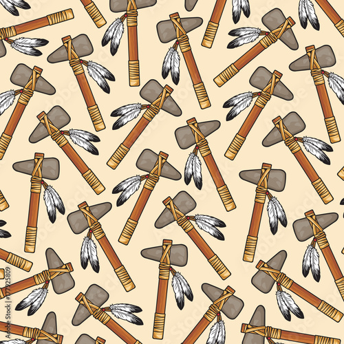 background pattern with native american tomahawk