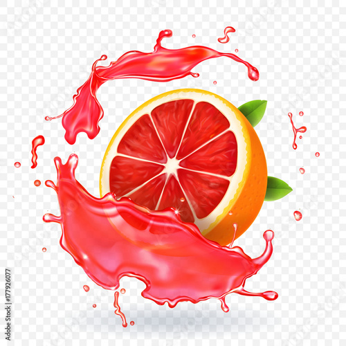 Grapefruit juice splash fruit fresh realistic icon