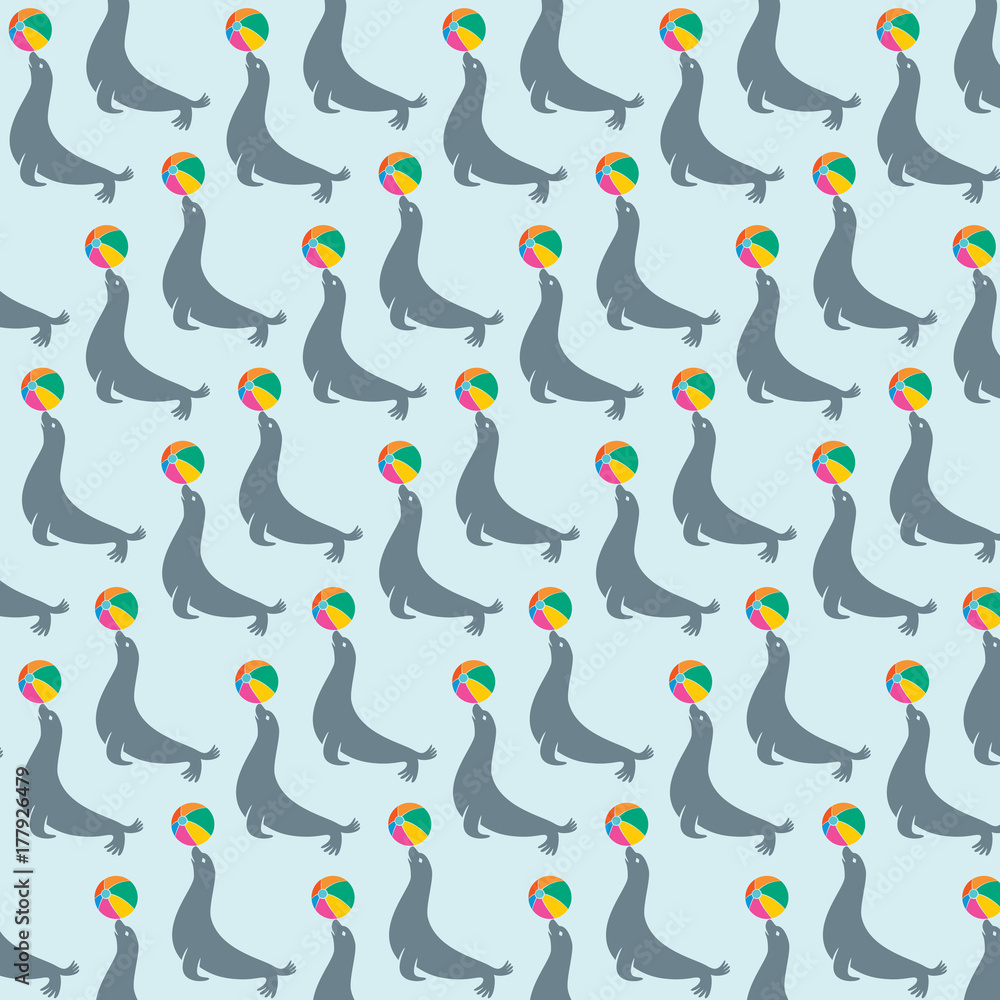 background pattern with seal animal with ball