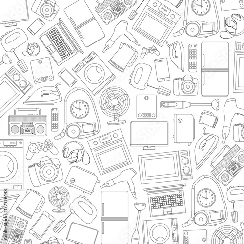 vector illustration of hand-drawn icons of home appliances