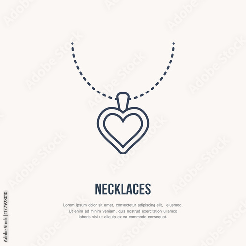 Pendant on chain jewelry illustration. Flat line icon for jewels repair service, jewellery store logo.