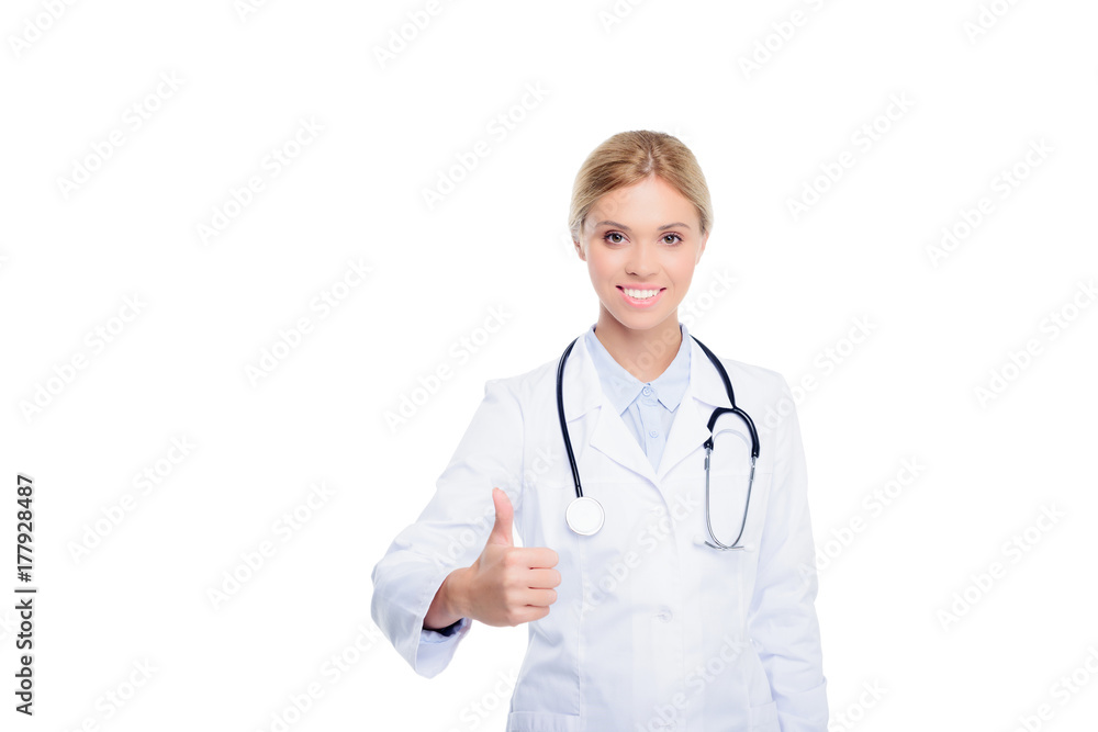 female doctor with thumb up