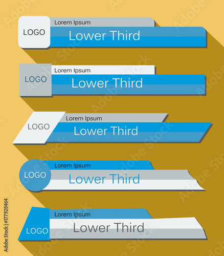 Set  banners Lower Third in the blue, gray and white colors on a yellow  background. Vector illustration.
