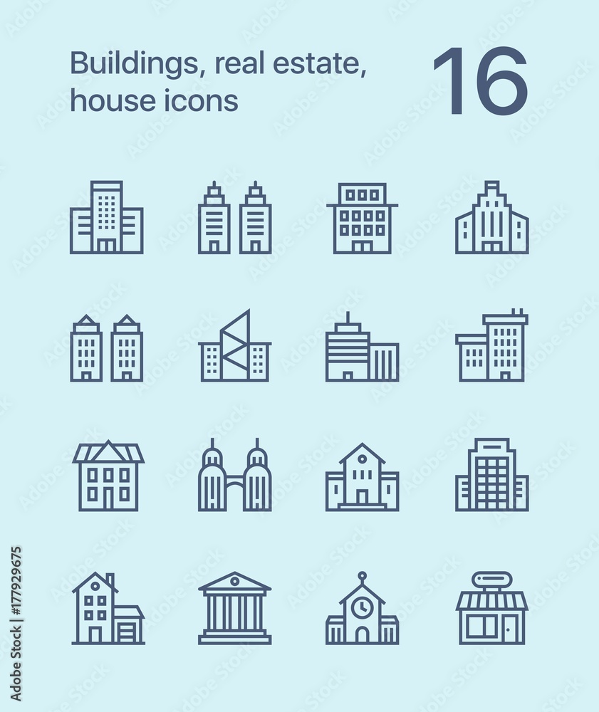 Outline Buildings, real estate, house icons for web and mobile design pack 1