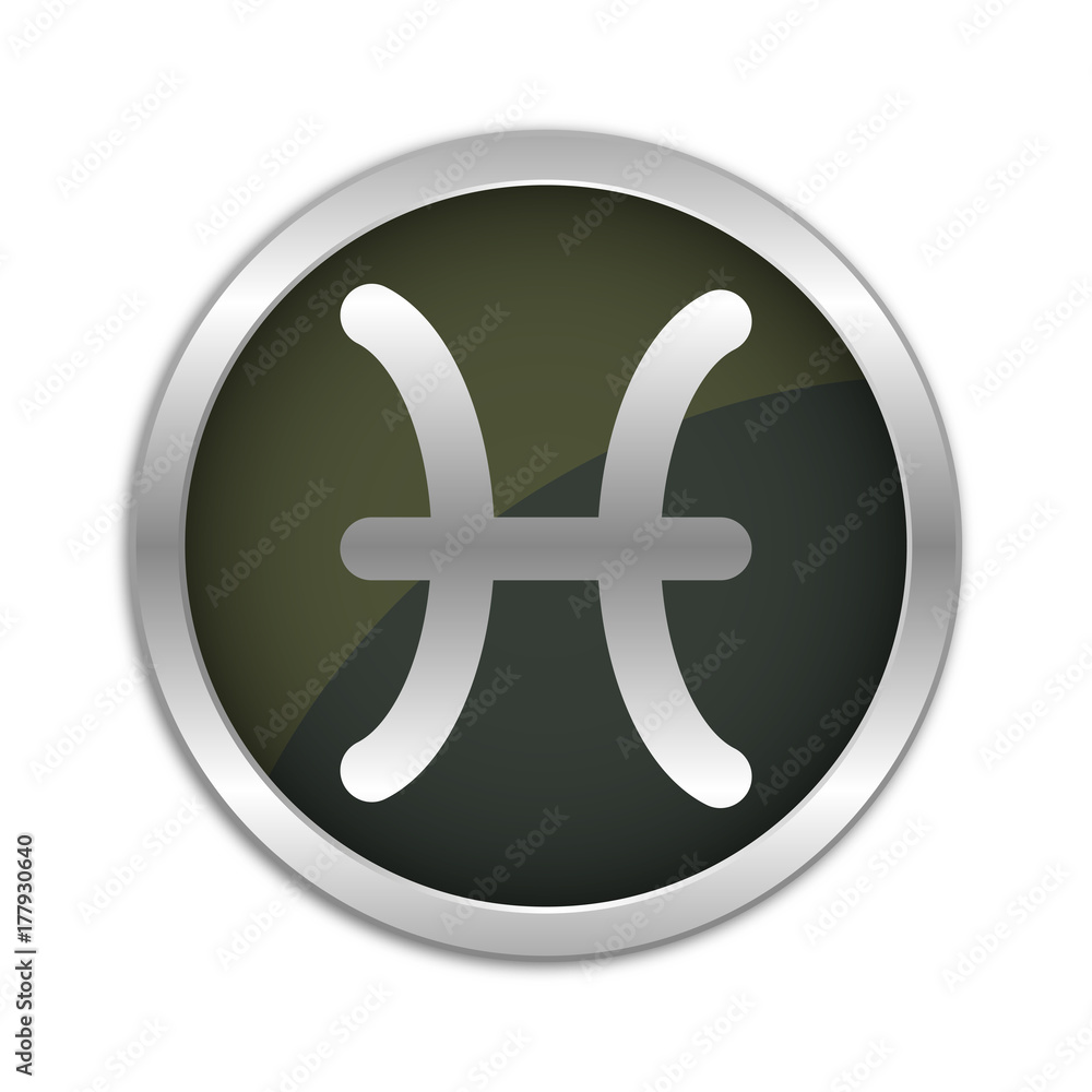 Fototapeta premium Button Set - dunkel mit silbernem Ring - Sternzeichen - Fische