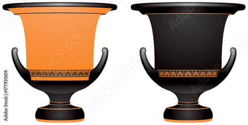 Krater, Ancient Greek vase for watering down wine, ancient Greece ceramic pottery vector illustration, variants for the black figure and red figure vase painting style