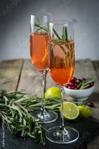 Cranberry and rosemary champagne cocktail