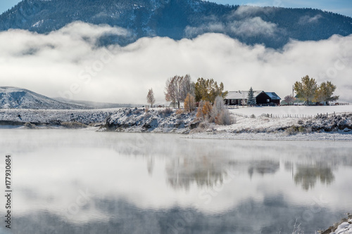 Winter landscape with Wolford Mountain Reservoir photo