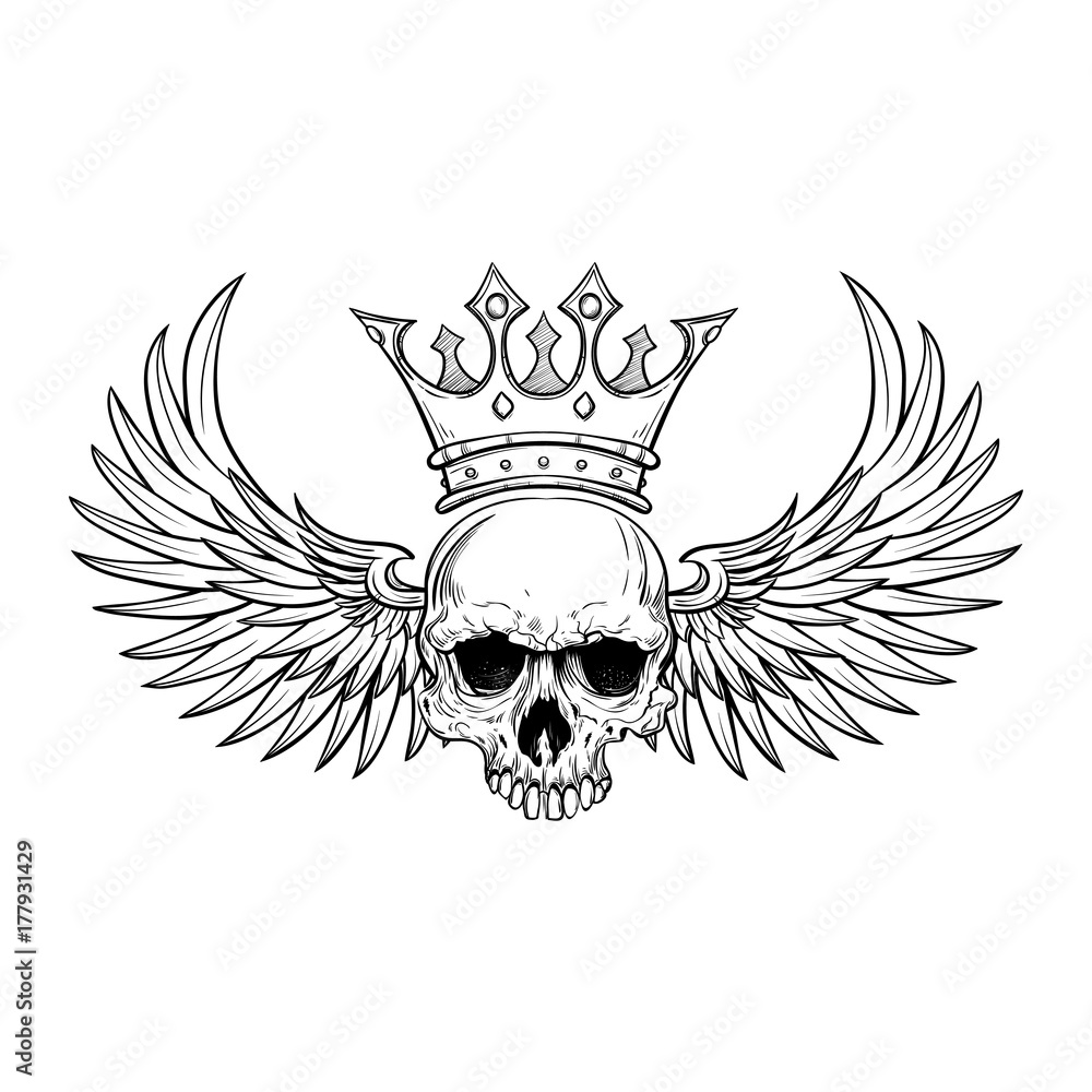 Skulls and wings in old school tattoo style line work with the background  color vector for use  CanStock