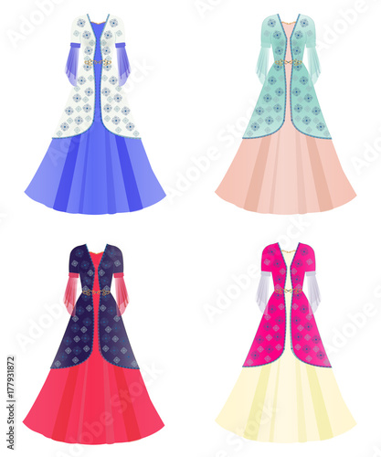 Blue, green, dark blue and pink Traditional Sultan Dresses