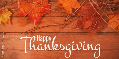 Composite image of illustration of happy thanksgiving day text