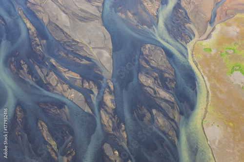 Aerial view of Hosa river coloured by glacial melt,  Iceland photo