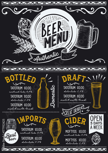 Beer menu restaurant, drink template.