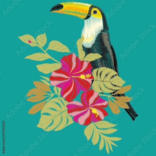 Toucan embroidery, illustration, vector, bird